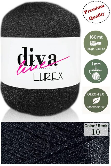Diva Lurex 10 Siyah ( 6 lı Paket )