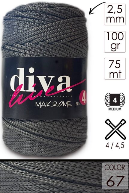 Diva Makrome İpi Kalın (No:4) 67 Füme ( 6 lı Paket )