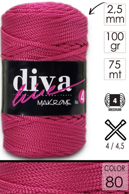 Diva Makrome İpi Kalın (No:4) 80 Fuşya ( 6 lı Paket )