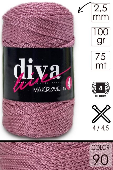 Diva Makrome İpi Kalın (No:4) 090 Gül ( 6 lı Paket )