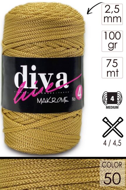 Diva Makrome İpi Kalın (No:4) 50 Gold ( 6 lı Paket )