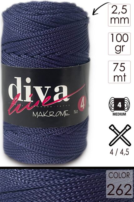 Diva Makrome İpi Kalın (No:4) 262 Lacivert ( 6 lı Paket )