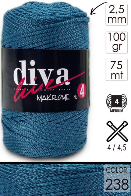 Diva Makrome İpi Kalın (No:4) 238 P. Mavi ( 6 lı Paket )