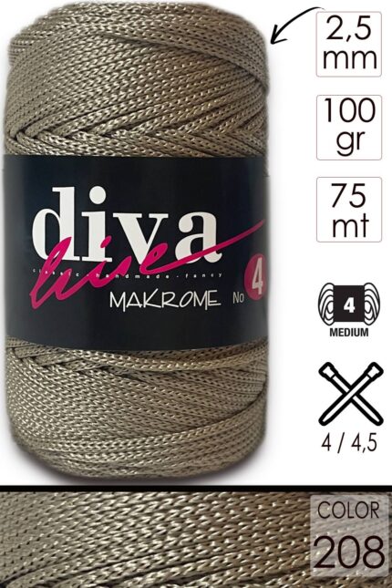Diva Makrome İpi Kalın (No:4) 208 Kahve ( 6 lı Paket )