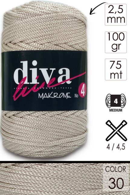 Diva Makrome İpi Kalın (No:4) 30 Açık Bej ( 6 lı Paket )