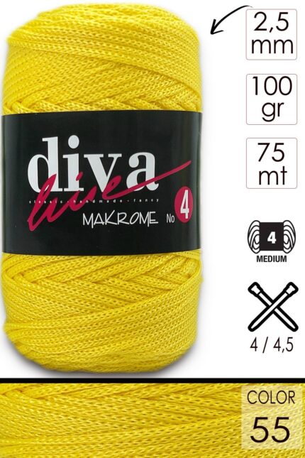 Diva Makrome İpi Kalın (No:4) 55 Sarı ( 6 lı Paket )