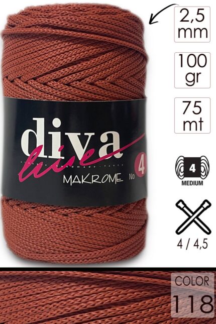 Diva Makrome İpi Kalın (No:4) 118 Taba ( 6 lı Paket )