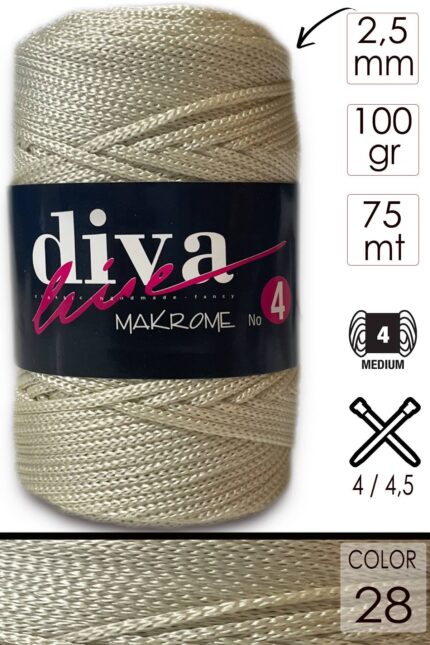 Diva Makrome İpi Kalın (No:4) 28 Koyu Krem ( 6 lı Paket )