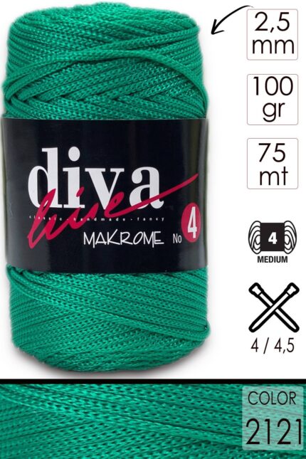 Diva Makrome İpi Kalın (No:4) 2121 Çam Yeşili ( 6 lı Paket )