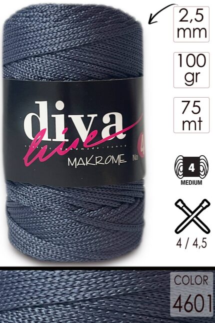 Diva Makrome İpi Kalın (No:4) 4601 Kot Mavi ( 6 lı Paket )