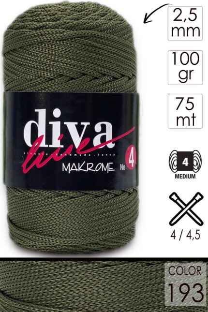 Diva Makrome İpi Kalın (No:4) 193 Haki ( 6 lı Paket )