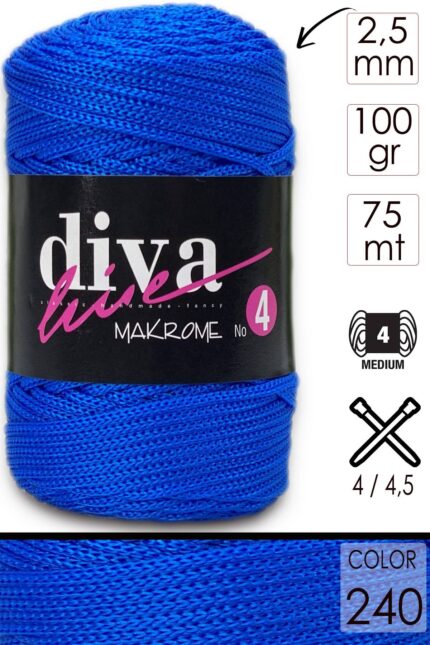 Diva Makrome İpi Kalın (No:4) 240 Parliament Mavi ( 6 lı Paket )