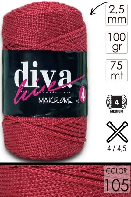 Diva Makrome İpi Kalın (No:4) 105 Kırmızı ( 6 lı Paket )