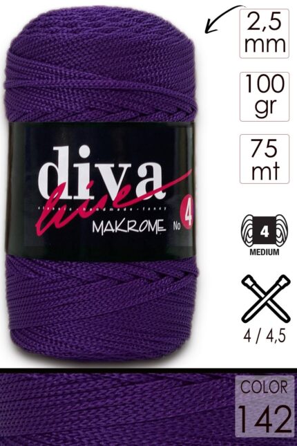 Diva Makrome İpi Kalın (No:4) 142 Mor ( 6 lı Paket )