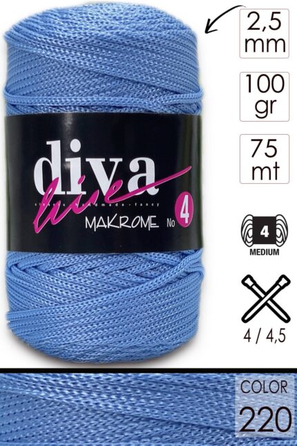 Diva Makrome İpi Kalın (No:4) 220 Bebe Mavi ( 6 lı Paket )