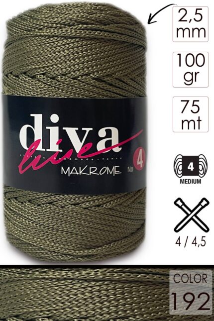Diva Makrome İpi Kalın (No:4) 192 Asker Yeşili ( 6 lı Paket )