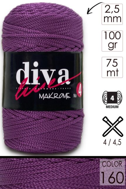 Diva Makrome İpi Kalın (No:4) 160 Mürdüm ( 6 lı Paket )