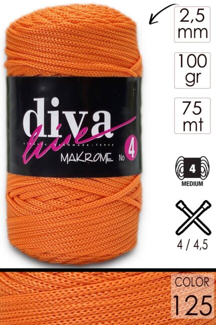 Diva Makrome İpi Kalın (No:4) 125 Açık Portakal ( 6 lı Paket )