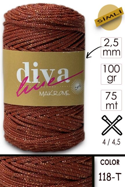 Diva Makrome İpi Simli 118T Kiremit Kırmızısı ( 6 lı Paket )