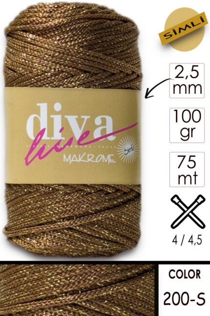 Diva Makrome İpi Simli 200S Kahverengi ( 6 lı Paket )