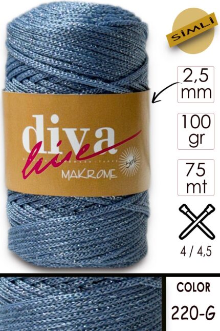 Diva Makrome İpi Simli 220G Bebe Mavisi ( 6 lı Paket )