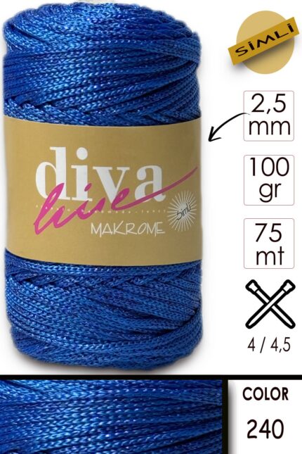 Diva Makrome İpi Simli 240 Saks Mavisi ( 6 lı Paket )