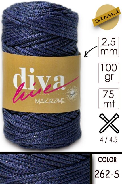 Diva Makrome İpi Simli 262S Koyu Mavi ( 6 lı Paket )