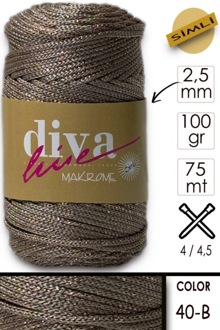 Diva Makrome İpi Simli 40B Bej-Bakır ( 6 lı Paket )