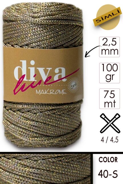 Diva Makrome İpi Simli 40S Bej-Altın ( 6 lı Paket )