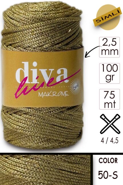 Diva Makrome İpi Simli 50S Altın ( 6 lı Paket )