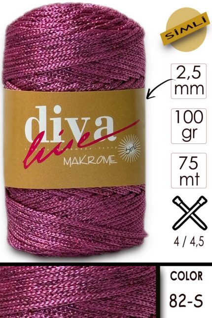 Diva Makrome İpi Simli 82S Fuşya ( 6 lı Paket )