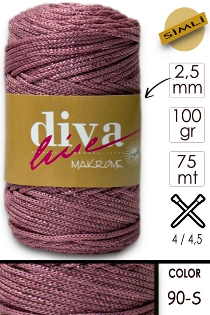 Diva Makrome İpi Simli 90S Kuru Gül ( 6 lı Paket )