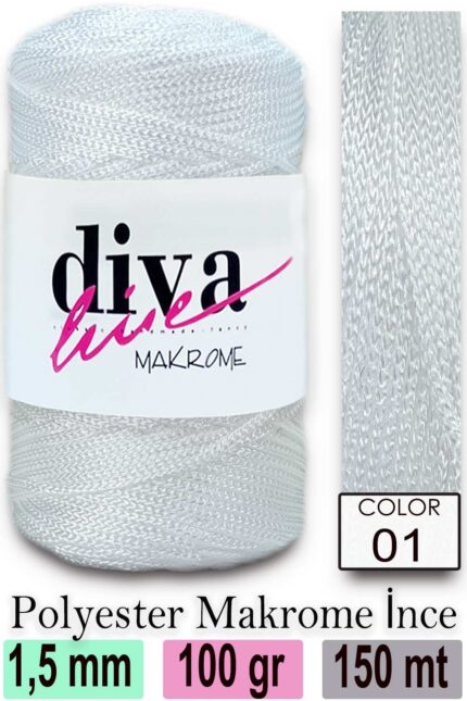 Diva Makrome İpi 01 Beyaz ( 6 lı Paket )