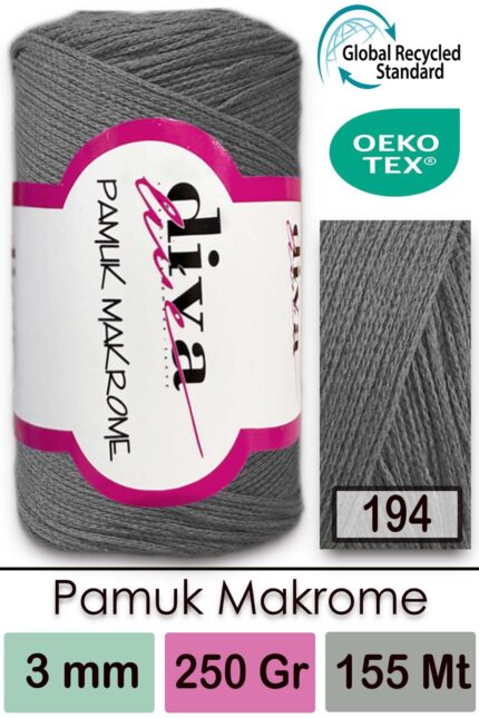 Diva Pamuk Makrome 194 Orta Gri ( 4 lü Paket)