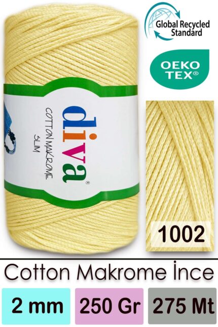 Diva Cotton Makrome İnce 1002 Soft Sarı ( 4 lü Paket )