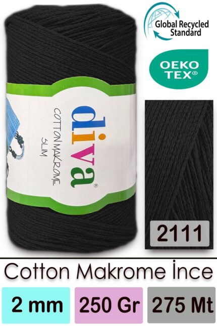 Diva Cotton Makrome İnce 2111 Siyah ( 4 lü Paket )