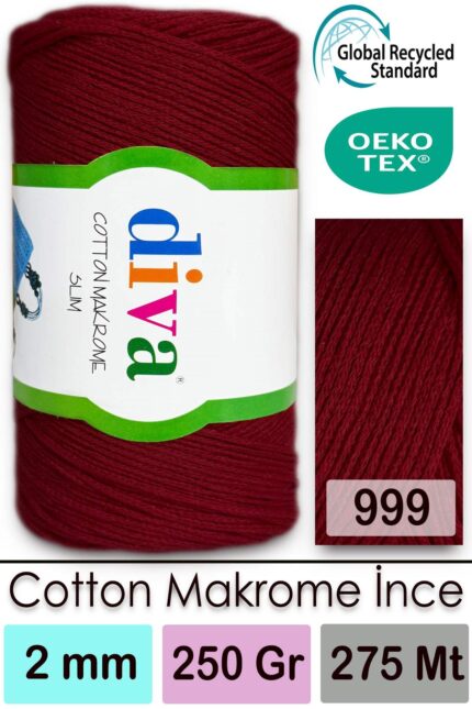 Diva Cotton Makrome İnce 999 Bordo ( 4 lü Paket )