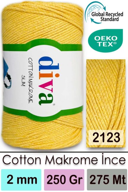 Diva Cotton Makrome İnce 2123 Sarı ( 4 lü Paket )