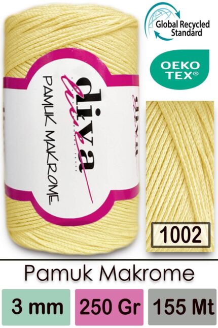 Diva Pamuk Makrome 1002 Soft Sarı ( 4 lü Paket)