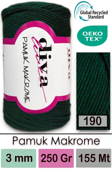 Diva Pamuk Makrome 190 Ördek Yeşili ( 4 lü Paket)
