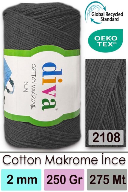Diva Cotton Makrome İnce 2108 Antrasit ( 4 lü Paket )