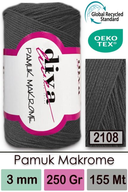 Diva Pamuk Makrome 2108 Antrasit ( 4 lü Paket)
