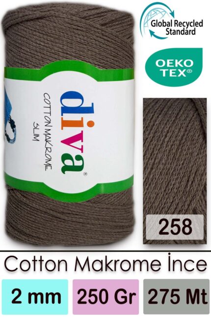 Diva Cotton Makrome İnce 258 Orta Vizon ( 4 lü Paket )