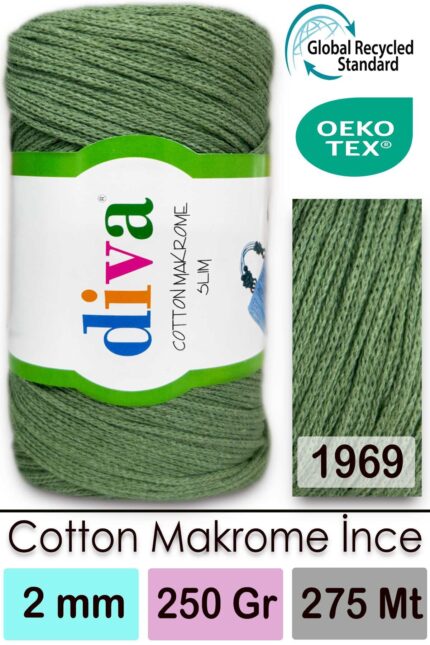 Diva Cotton Makrome İnce 1969 Elma Yeşili ( 4 lü Paket )
