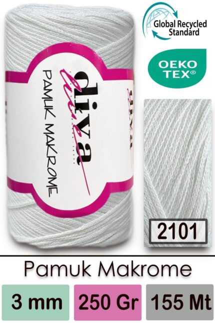 Diva Pamuk Makrome 2101 Beyaz ( 4 lü Paket)