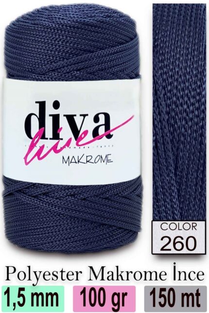 Diva Makrome İpi 260 Orta Lacivert ( 6 lı Paket )