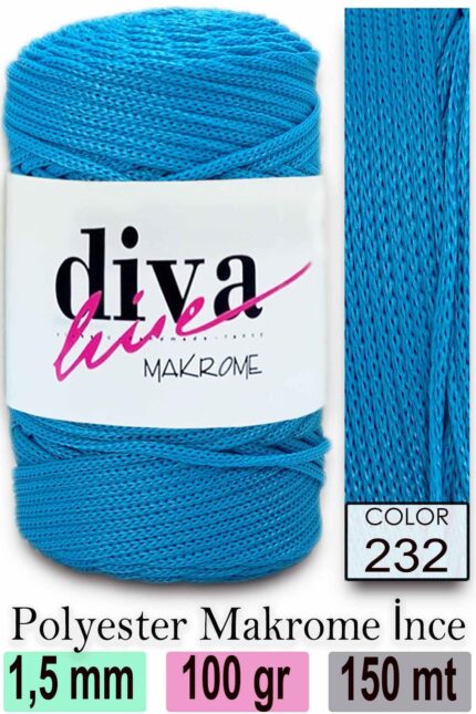Diva Makrome İpi 232 Turkuaz ( 6 lı Paket )