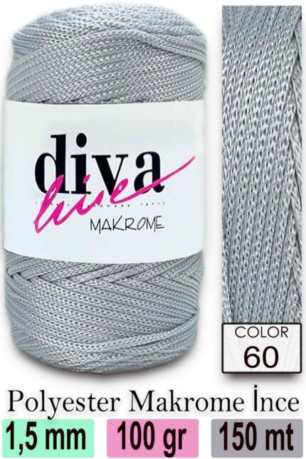 Diva Makrome İpi 60 Gümüş ( 6 lı Paket )