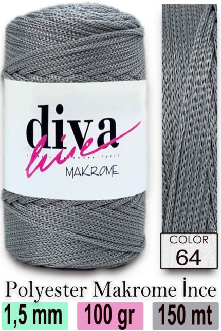 Diva Makrome İpi 64 Koyu Gri ( 6 lı Paket )