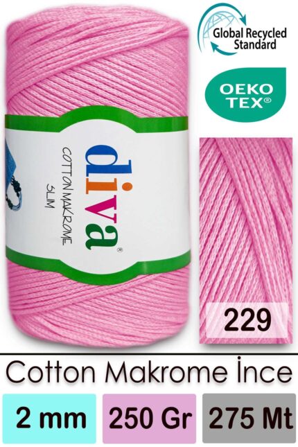 Diva Cotton Makrome İnce 229A Pembe ( 4 lü Paket )